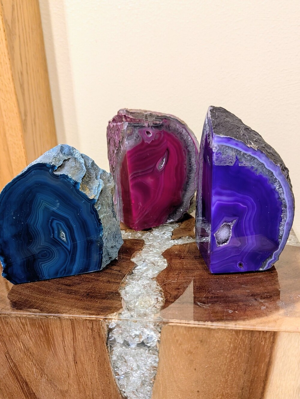 Agate Geode Sections 3pc Set Teal, Pink & Purple - Picture 2 of 16